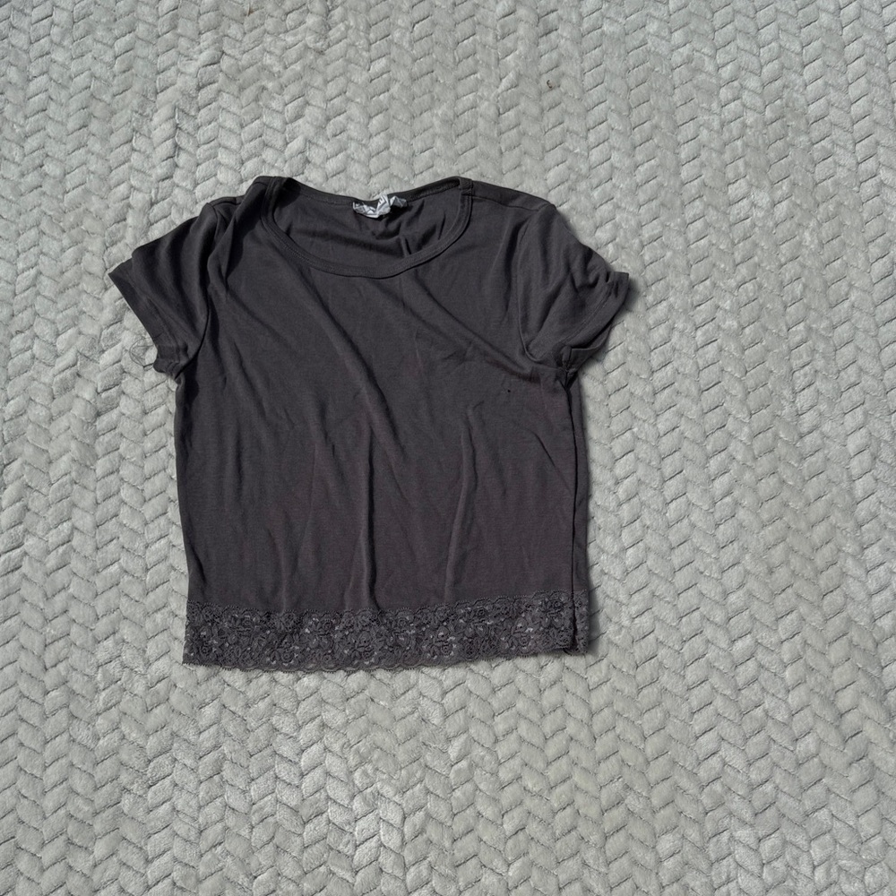 Hippie Rose Black Lace Hem Short Sleeve Top